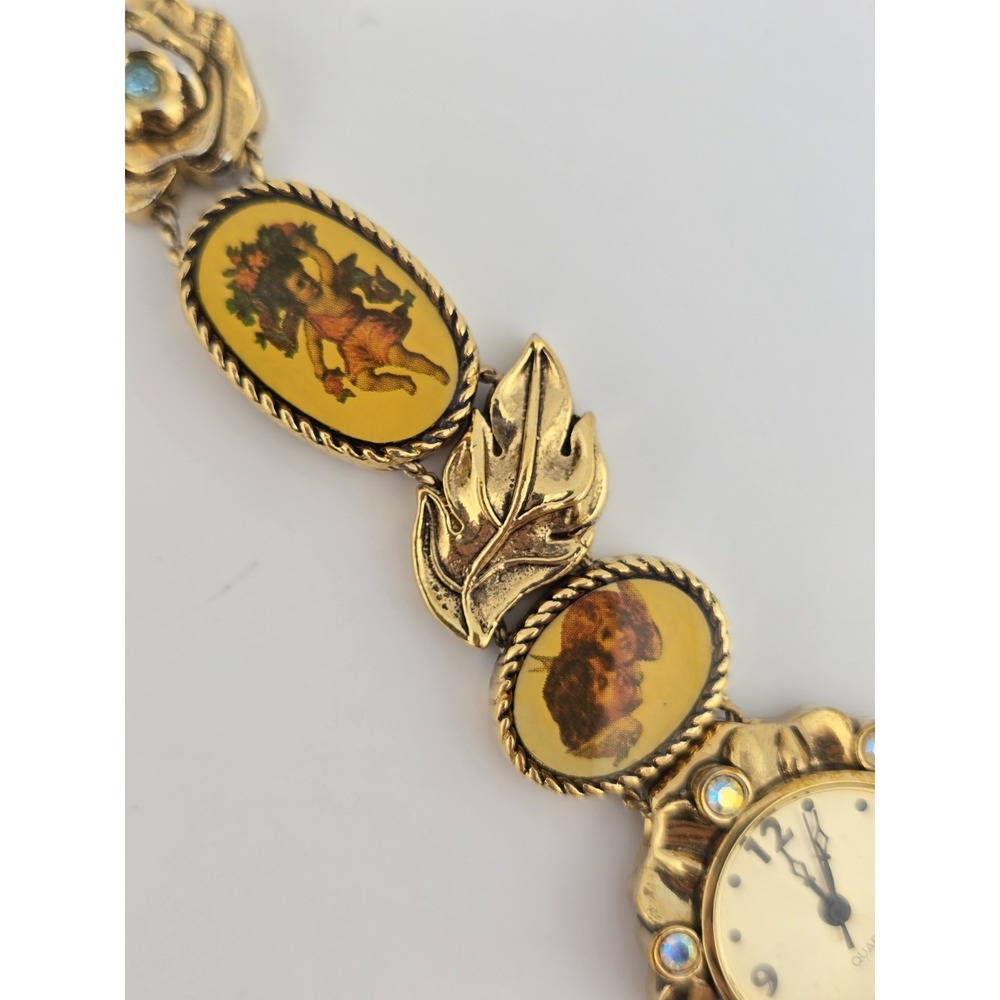 Vintage Slider Charm Working Watch - Cherub Victorian Revival AB Rhinestone - Picture 6 of 13